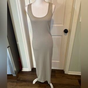 NWT Massimo Dutti‎ Gold Metallic Ribbed Scoop neck Maxi Dress Size Small